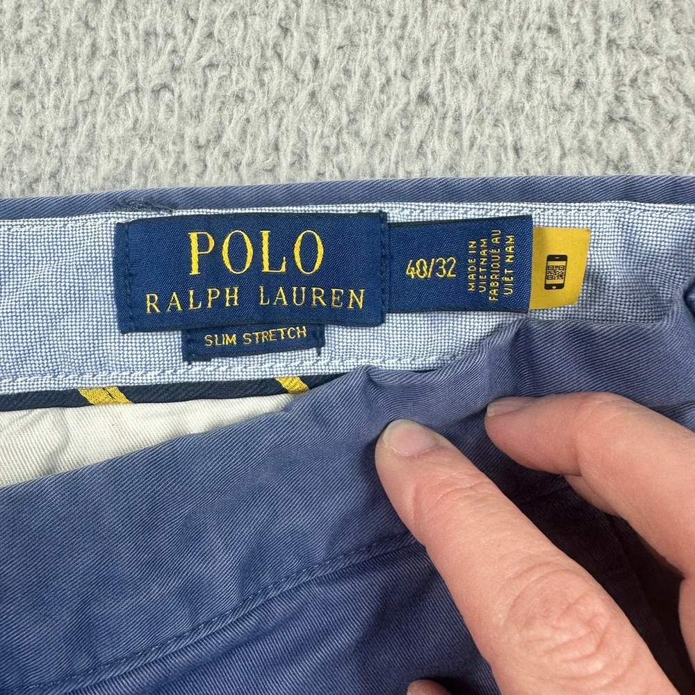 Polo Ralph Lauren Slim Stretch Chino Pants‎ Mens 40x32 (Fits 38x31) Blue Cotton